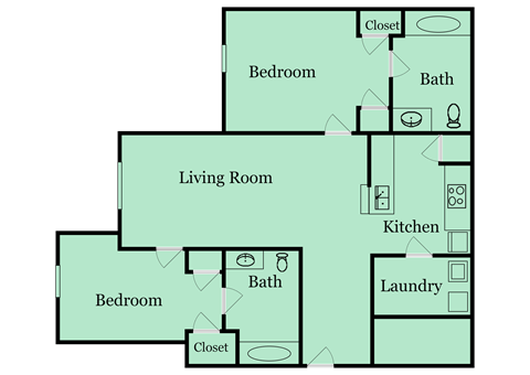 2 bed 2 bath floor plan A  at Independence Place, Hinesville